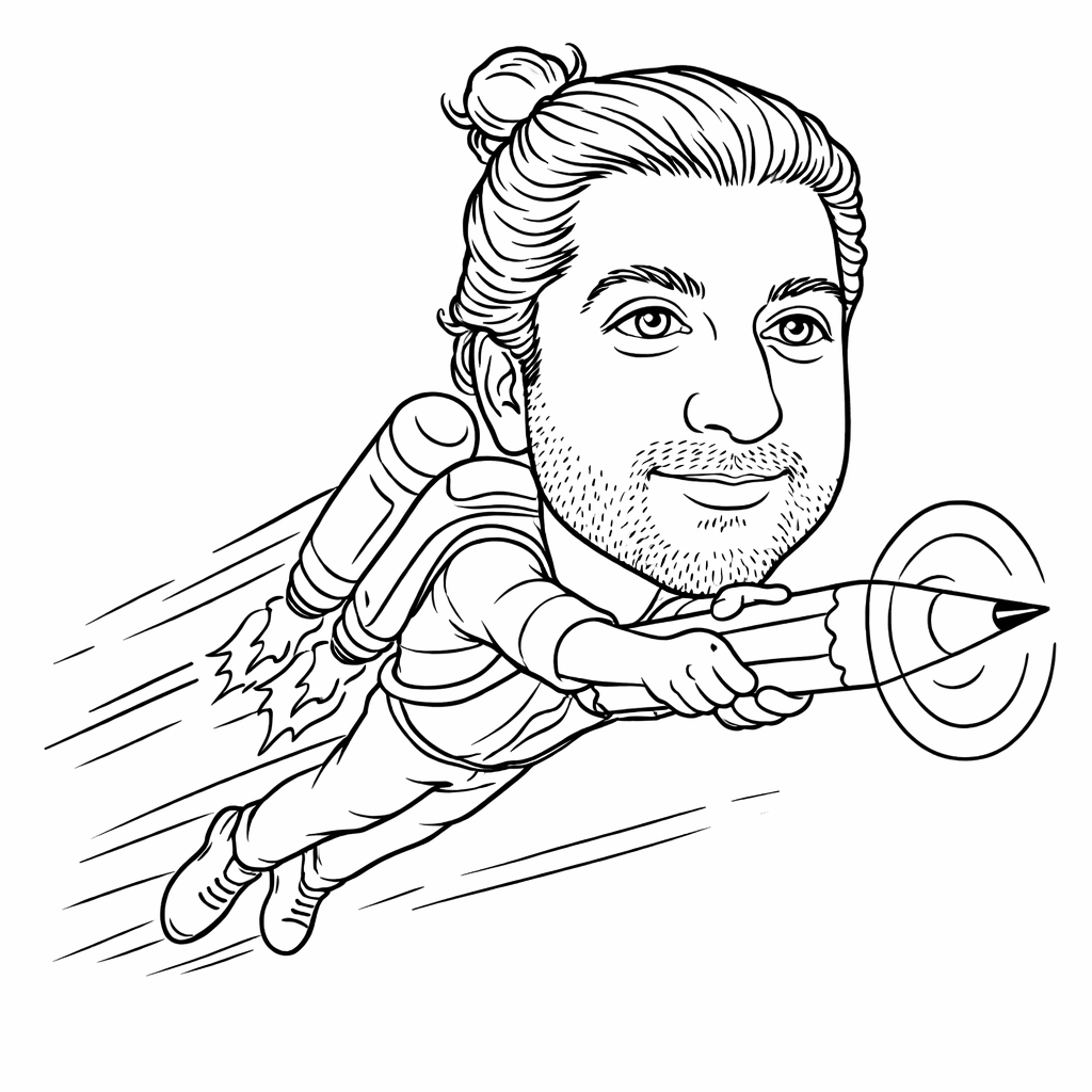 Hand-drawn line portrait produced by the robot